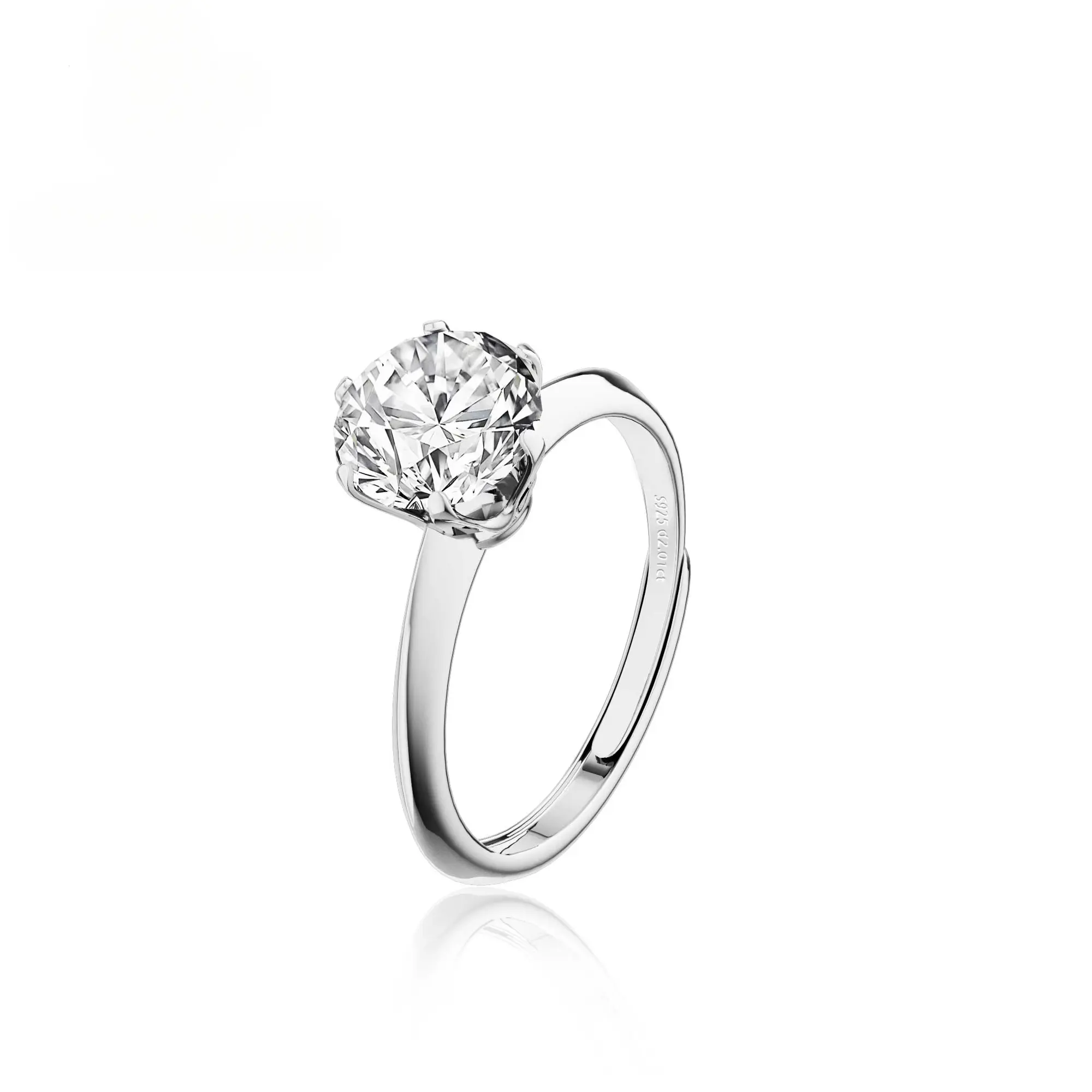 TEWIKY 925 Sterling Silver Silver Moissanite Ring Classic Six-Prong Round Design Elegant Style for Men and Women Everyday Wear