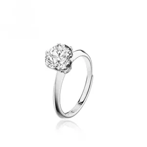 TEWIKY 925 Sterling Silver Silver Moissanite Ring Classic Six-Prong Round Design Elegant Style for Men and Women Everyday Wear