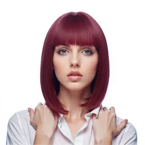 11-Inch Solid Garnet Red Straight Synthetic Wig | 【Heat Resistant】【Cap Included】 | FSGB