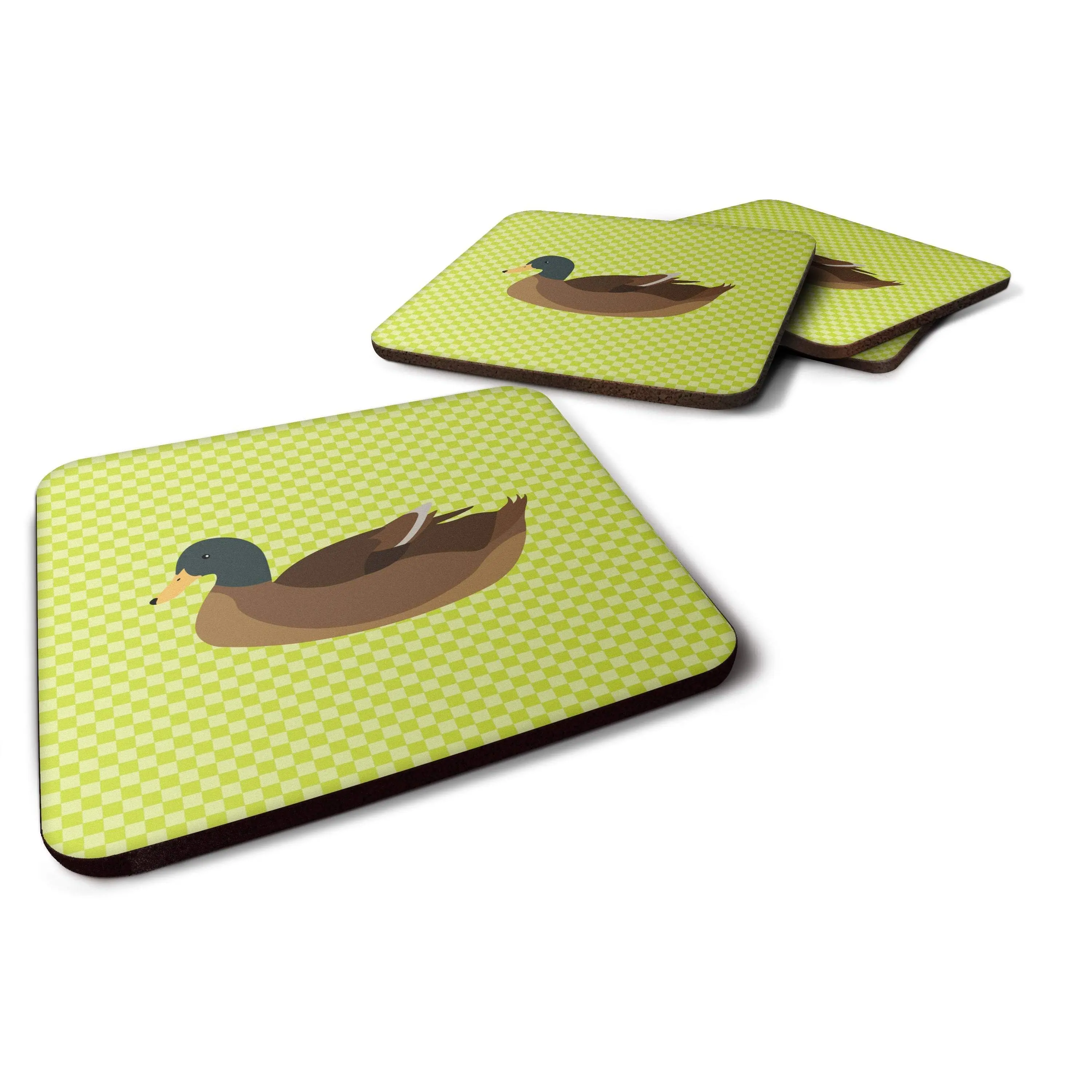 Khaki Campbell Duck Green Foam Coaster Set of 4, Kitchen Tableware Accessory, Model BB7692FC