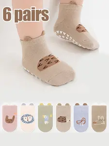 6 Pairs Kids Socks, Baby Toddler Non-Slip Indoor Floor Socks, Cartoon Animal Design, Unisex Children Anti-Skid Socks for Boys & Girls