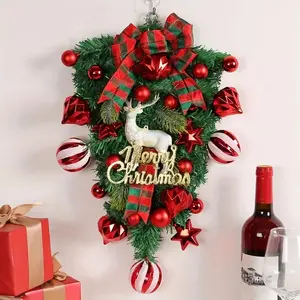 1pc, Christmas elk upside down tree, red fruit Christmas garland outdoor garden decorations
