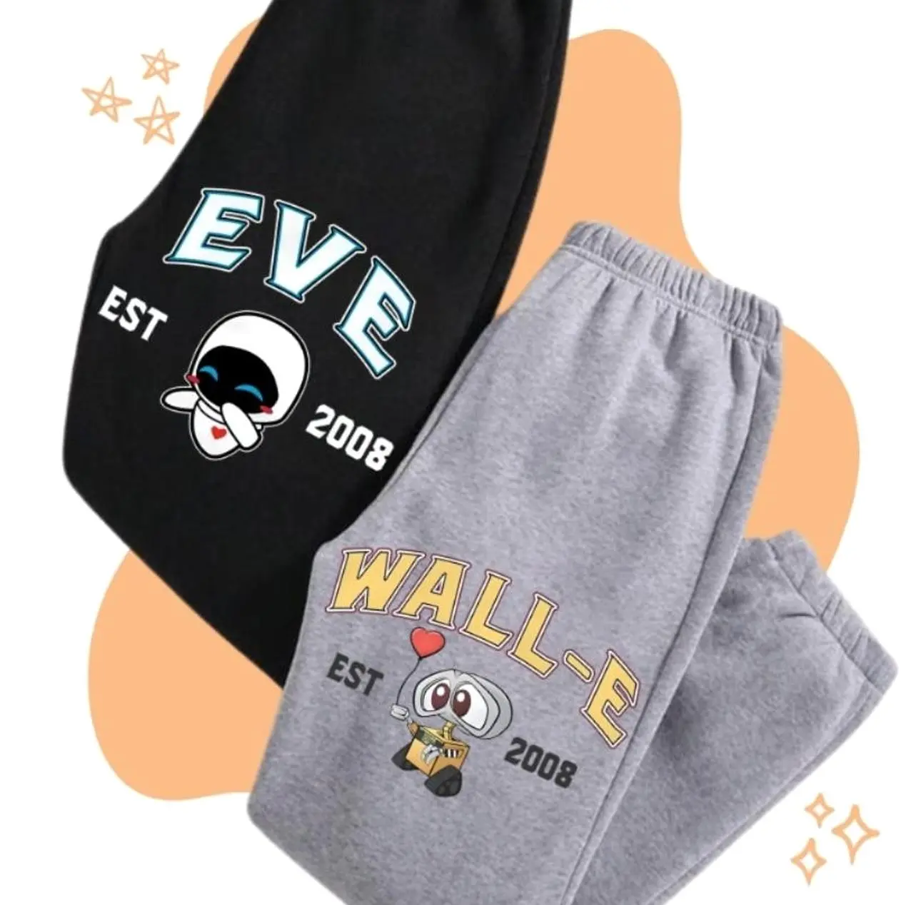 Matching Couple Eveee and WallE Sweatpants Unisex, Valentines Couple Cartoon Movie Sweatpants, Couple Sweatpants - Trendy Unisex Cotton Graphic Casual Sweatpants, Gift For Men and Women, Trending Best Gift SS