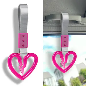 JDM Broken Heart Shaped TSURIKAWA Crystal Bubble Ring Car Subway Bus Handle Hand Strap Pink Ring Nylon Hand Strap
