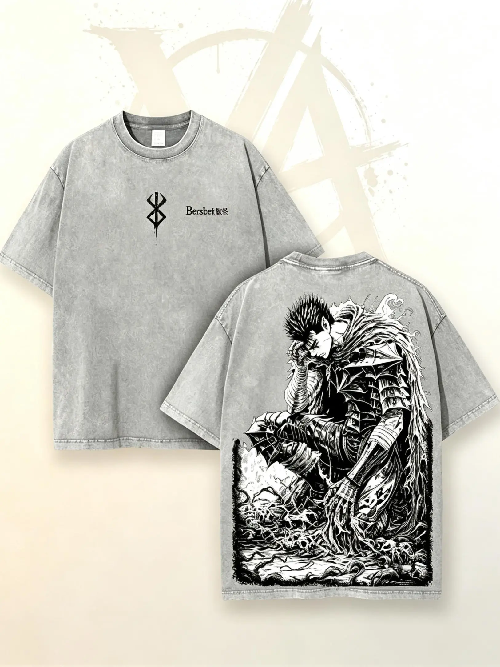 [AVT]Black Knight Guts Berserk Retro Vintage Unisex Oversize Anime Manga Washed Heavyweight Cotton T-shirt, Gift For Anime Fan, Anime Lover,trendy t-shirts,humor symbol t-shirt,funny student shirt,oversized tee,viral tiktok shirt,casual style,Graphic tee