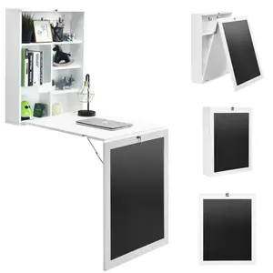 White wall mounted office desk, Space-saving and Foldable Design,There is a drawing board,Gaming Office Writing Work Desk for Home Office, Study, Bedroom, Work from Home
