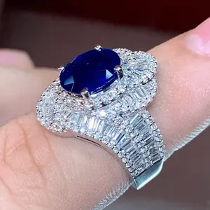 1pc Women's Anniversary Ring - Elegant Luxury Blue Synthetic Sapphire & Four-Prong Setting, Copper White Golden Plated Wedding Party Cocktail Jewelry, September Birthstone Gift for Her