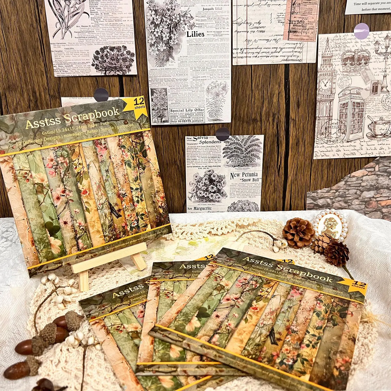 Vintage Floral Pattern Scrapbooking Paper, 12 Sheets Scrapbooking & Stamping Paper, Scrapbook Page, DIY Scrapbooking Supplies for Scrapbooking & Journal Making, Scrapbook Materials