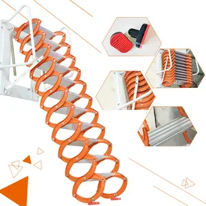Yokoma Orange Wall Mounted Loft Wall  Stairs Size27.56'' x 27.56''Aluminum magnesium alloy folding  Height 9.84 feet Weight bearing 500 lbs   foldable ladder telescoping ladder step stool