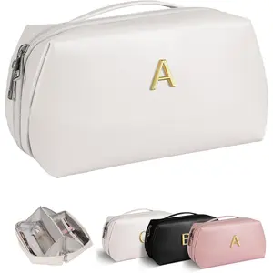 Birthday Gifts - Initial Makeup Bag for Women Teen Girls, Bridesmaid Gifts, Graduation Gifts, Teachers Gifts, Mothers Day Gifts, Large Capacity & Wide Open Cosmetic Toiletry Bags, Friends Gift