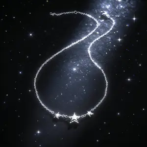 Oufer Triple Stars 316L Stainless Steel Non Tarnish Waterproof Dainty Necklace 16"+3" for Women - Perfect Gift for Birthdays & Christmas