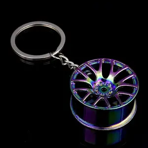 Metal Wheel Car Rim Keychain with Keyring | Multiple Color Rings