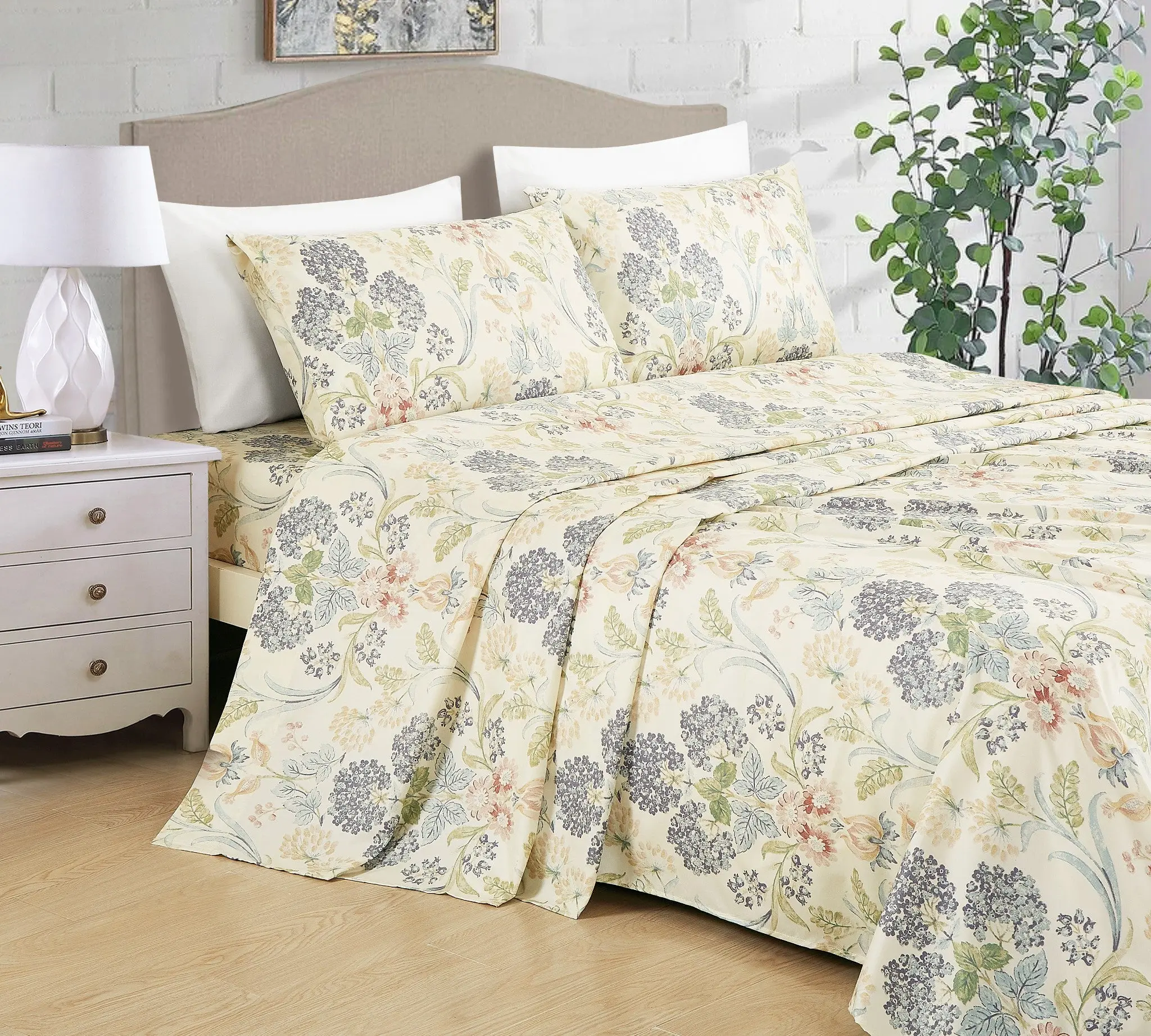 CHEZMOI COLLECTION Printed Floral Microfiber Sheet Set with Deep Pocket - 100% Microfiber Polyester, Fade & Shrink Resistant, Elastic Fitted Sheet, Soft & Lightweight, Machine Washable