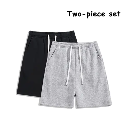 Men's 2-Piece Cotton Activewear Set - Above-the-Knee Shorts, Summer Casual Sports Style, Solid Color, Straight Loose Fit