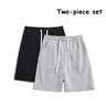 Men's 2-Piece Cotton Activewear Set - Above-the-Knee Shorts, Summer Casual Sports Style, Solid Color, Straight Loose Fit
