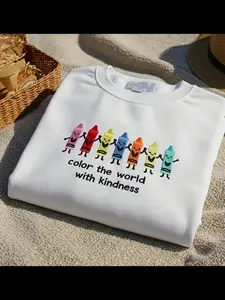 Color The World With Kindness Embroidered Sweatshirt | Teacher Appreciation Crewneck | Back to School Gift for First Grade & AAC Teachers