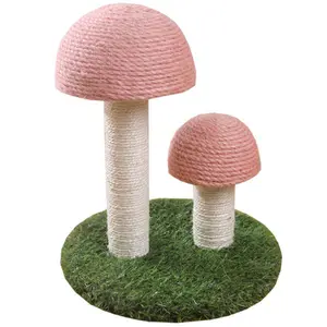 Mushroom Shape Cat Scratcher, Artificial Grass Design, Natural Sisal, Easy to Install