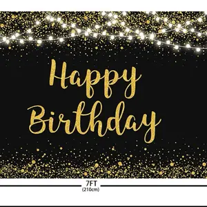MEHOFOND Black and Gold Happy Birthday Backdrop with Golden Glitter Dots & Lights 7x5ft Photography Background for Women Men Kids Birthday Party Decorations Banner Cake Table Photo Studio Props