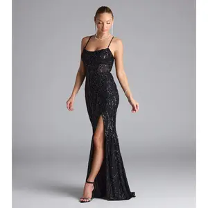 Meghan Lace-Up Corset Sequin Bead Formal Dress