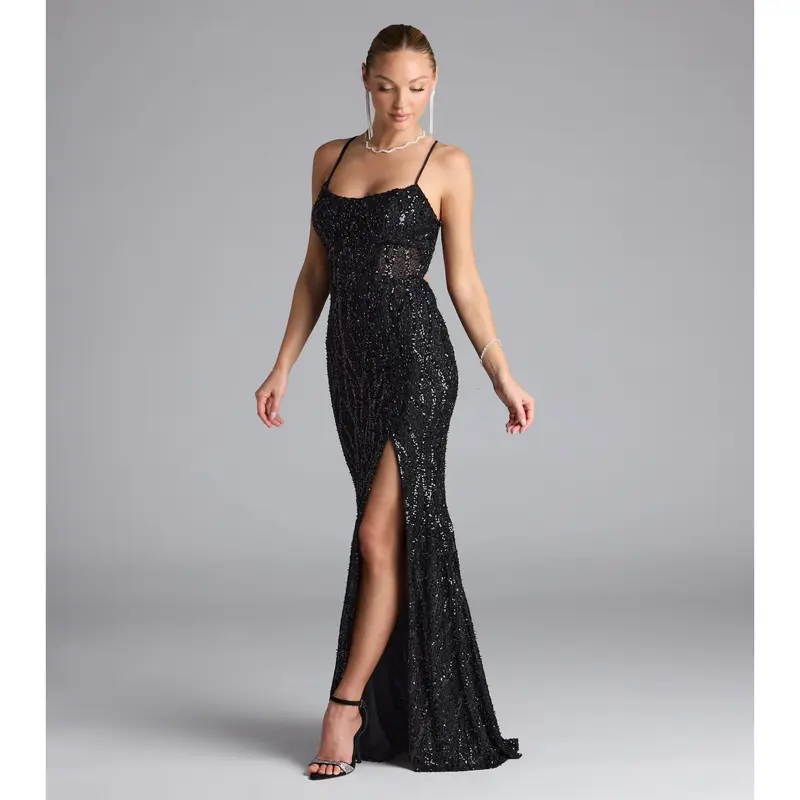 valeria cutout lace-up sequin beaded formal dress Valeria Cutout Lace-Up Sequin Beaded Formal Dress main image 0