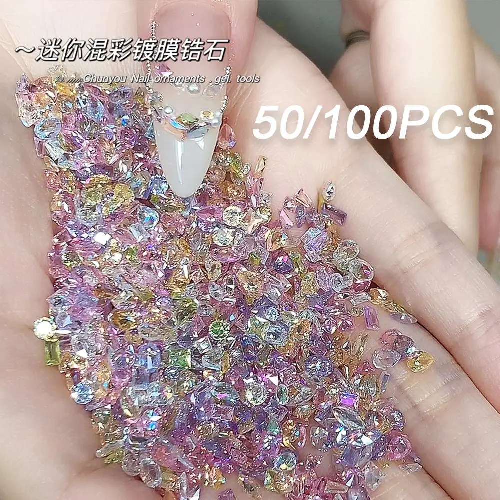 50/100pcs 5A Zircon Diamond for Nail Special-shaped Small Fantasy Aurora Coating Mixed Flash Crystal Loose Diamond Nail Supplies