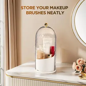 3 Slots Toothbrush Holders with Lid, Rotating Concealed Tooth Brush Holders for Bathroom, Countertop