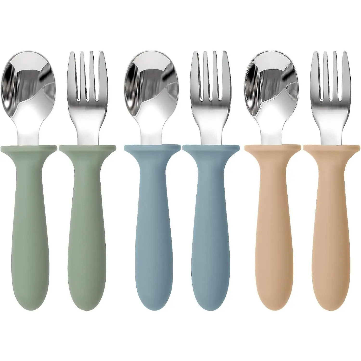 Toddler Utensils, 6 Pack Children Safe Forks and Spoons Set | kids Silverware Set with Silicone Handle, 18/8 Stainless Steel, BPA Free, Dishwasher Safe