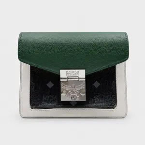 Pre-owned MCM france Shoulder Bags Patricia Visetos Series Classic Color Block Mail Bag in Forest Green/White/Black HW H03458