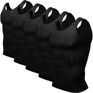 good [2026]Mens 5 Pack Body Shaper Slimming Tummy Vest Thermal Compression Shirt Tank Top Shapewear Padded Singlet