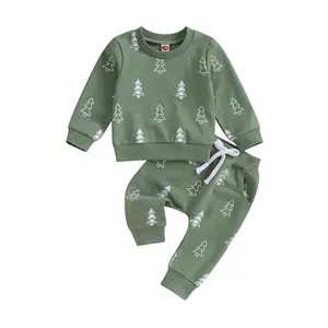 Toddler Baby Boy Christmas Outfit Infant Christmas Tree Print Sweatshirt Sweatpants 2Pcs Newborn Fall Winter Clothes