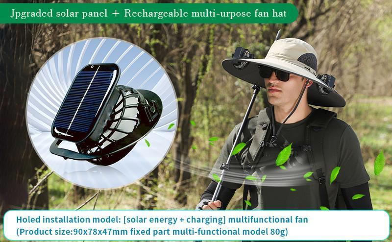 2 Solar Fan Sun Bucket Hat-Outdoor Wide Brim Sun Hat, Fishing Hat with Fan for Men, Waterproof Outdoor Camping Fishing Hat