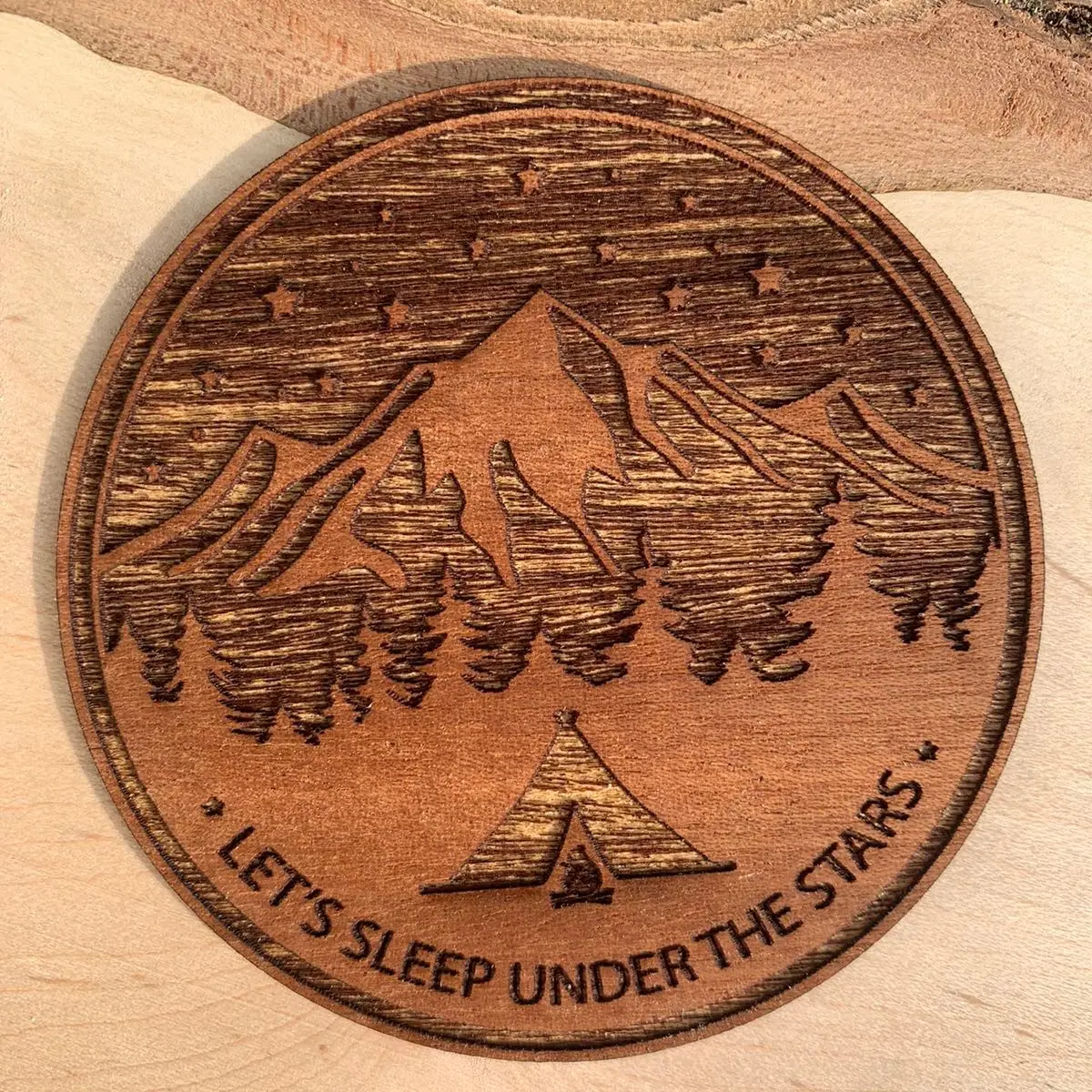 “Let’s Sleep Under the Stars” Wooden Sticker