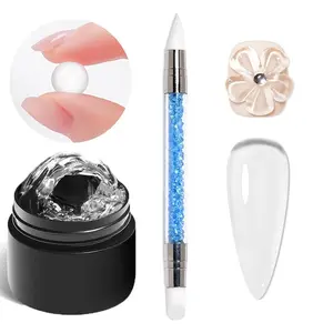 2pcs FourLily Clear Non-Stick Solid Gel Kit, Includes Double-Headed Pen, 3D Gel Acrylic Nail Polish Set for Extended Nail Shaping & Sculpting with Builder Gel, Manicure Nail Extensions, Nail Gel, Nail Art Tools, Builder Gel Nails