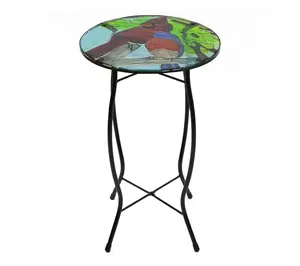 Northlight 19" Blue and Red Cardinal Glass Patio Side Table