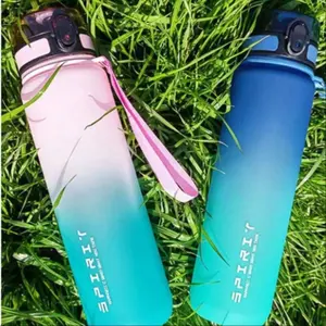 1000ML Large Capacity Plastic Gradient Water Bottle, Outdoor Sports Water Cup, Straight Drinking Bottle, Portable Carry-On, Shake Bottle