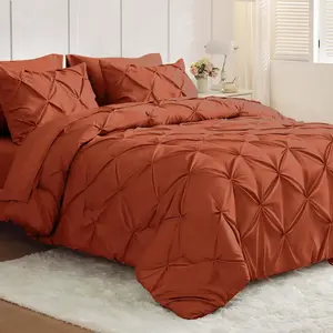 Queen Comforter 7 - a Bag Queen for, Pintuck Comforter Sets with Comforter, Flat Sheet, Sheet and Pillowcases  Shams, Burnt Orange
