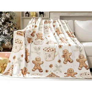 Gingerbread Man Christmas Throw Blanket for Adults 50 x 60 Inch Holiday Tree and Cookie Theme Flannel Blankets for Bedroom Couch Travel Home Decor Fuzzy Cozy Soft Warm Gifts(Brown)