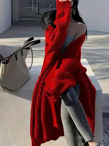 Women's Oversized Thick Knit Long Cardigan, Casual Loose Fit, Front Button Design, Ultra-Long Sweater Jacket with Long Sleeves, Womenswear, Knitwear
