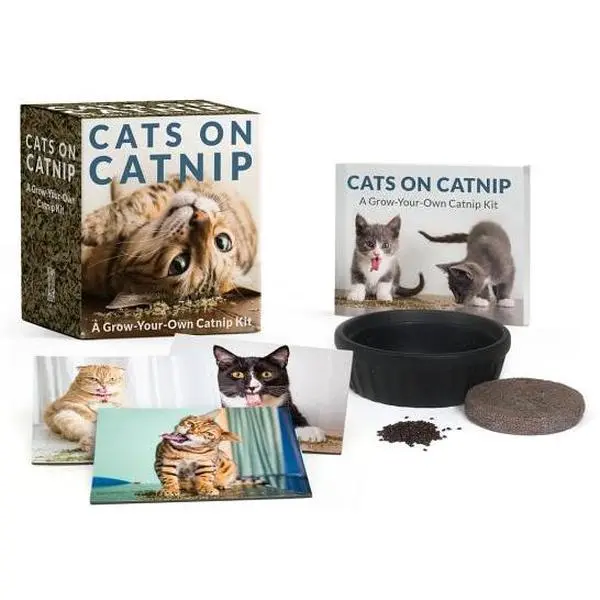 Cats on Catnip: Grow-Your-Own Catnip Kit Paperback Book by Andrew Marttila - Ceramic Pot, Peat, 3.3" H x 2.9" L x 1.9" W, English Edition, All Ages