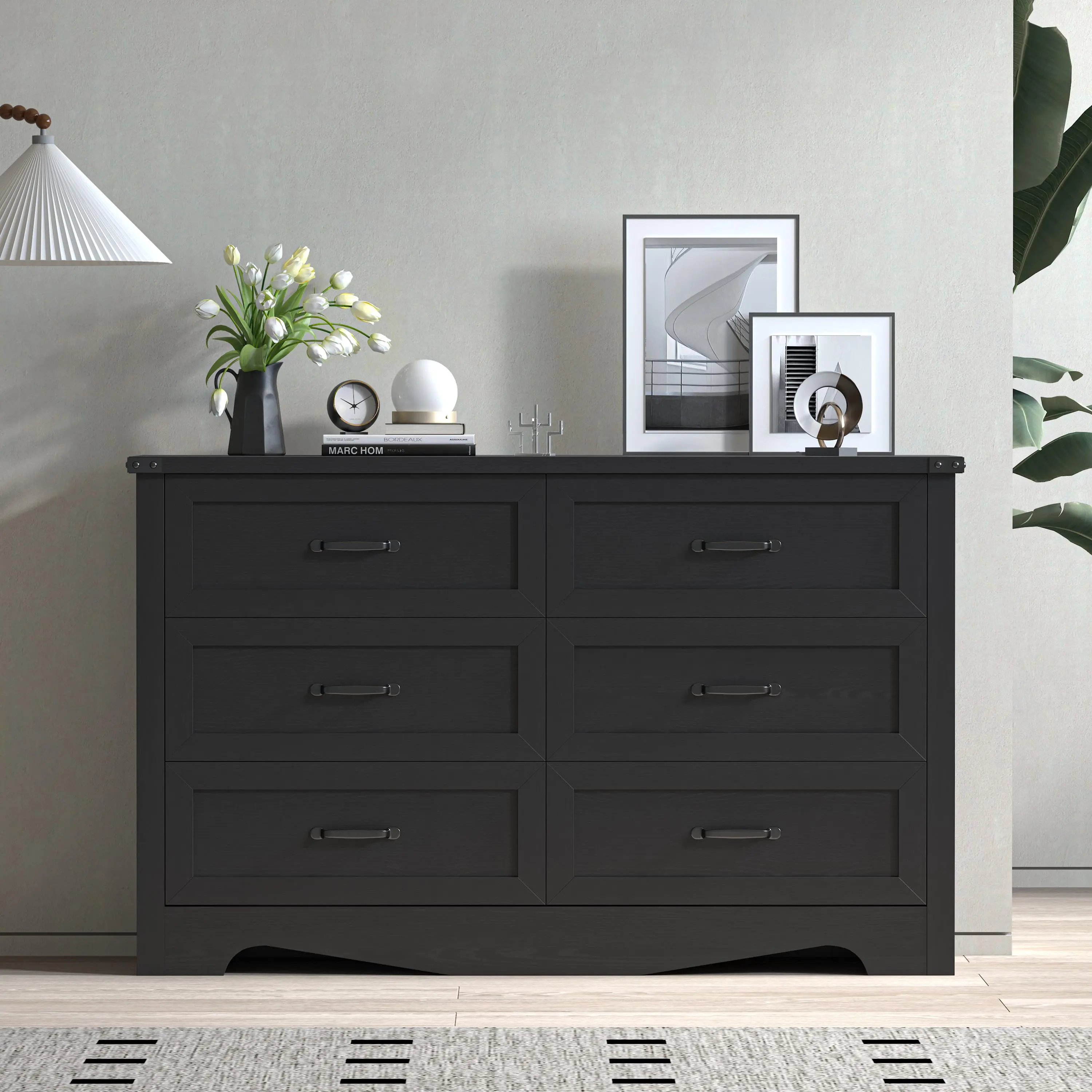 Modern Double Dresser, Dresser with Metal Handle, Dresser with 6 Drawers for Bedroom