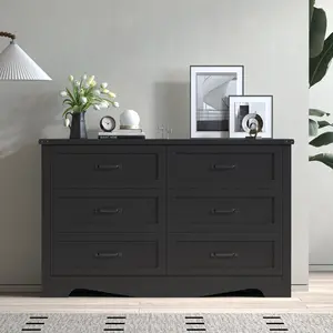 Modern Double Dresser, Dresser with Metal Handle, Dresser with 6 Drawers for Bedroom