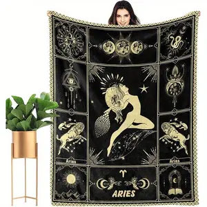 Aries Women's Gift Aries Zodiac Throw Blanket Birthday Gift 280gsm Blanket