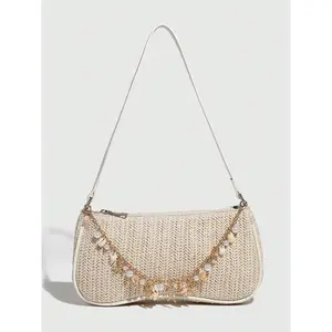 CYX Fashion Women's Straw Bag, Summer New Beach Vacation Style, Y2K Hot Girl Shoulder Crossbody Small Bag, Conch Decoration, Casual Trendy Bag, Fashionable Straw Bag