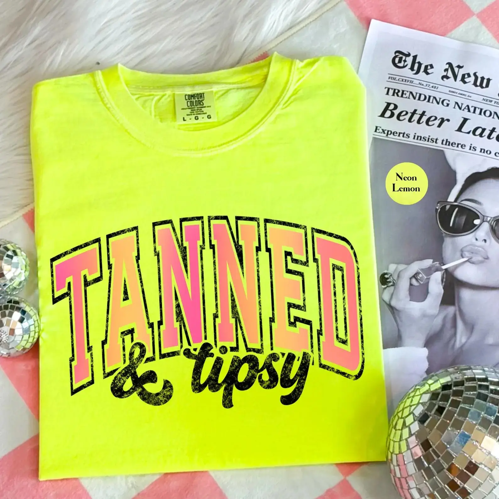 Funny Tanned And Tipsy Summer Comfort Colors Shirt | Summer Vacation Shirt | Beach Vacation Shirt | Bright Summer Neon Y2K Aesthetic Shirt