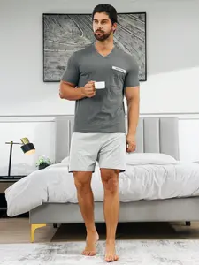 Men's Short Sleeve Pajama Set for Summer, Comfortable and Breathable Sleepwear, Relaxing and Soft Pocket Design