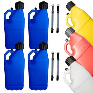 4 PACK - 5 Gallon Plastic Utility Jug with Filler Hose Motorsport Container for Easy Filling and Transport - Available in Blue / Red / White / Yellow