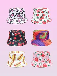 Unisex's Colorful Strawberry & Hot Dog Pattern Bucket Hat, Casual Outdoor Sun Protection Cap for Men & Women, Fashion Accessories for Daily Wear