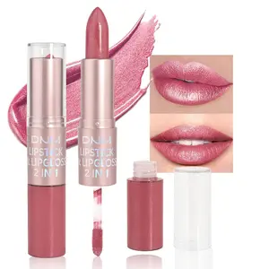 2 in 1 Pink Glitter Shimmer Shiny lipstick & Liquid Lip Gloss, Metallic Dual Ended Lipstick with Hydrating Lightweight Formula, Shiny Glossy Lip Stick Makeup for Women stay on all Day 04