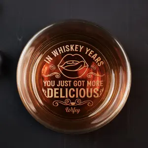 In Whiskey Years You Just Got More Delicious - Personalized Engraved Whiskey Glass High quality laser engraved whiskey glasses, Personalize your handwriting Gifts for couples, Home Decor & Gifts, Funny gift for men and women, Drinkware, Halloween