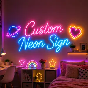 Custom Neon Sign Personalized LED Name Light Custom Neon Wall Decor Custom Text Logo Neon Sign for Bedroom Wedding Birthday Party Bar Salon Business Decoration Dimmable USB Powered Acrylic Backboard LED Neon Light Gift Idea